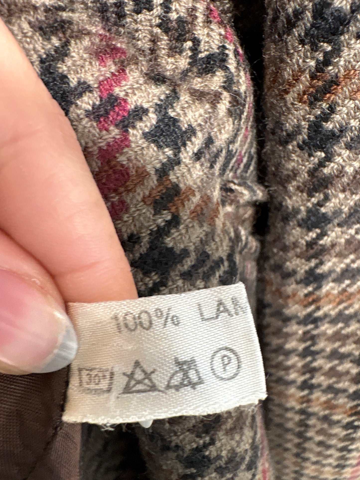 Sacou vintage din tweed de lana camel pied de coq negru și burgundy