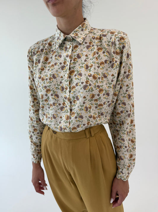 Cămașa vintage petite din poplin gros și moale de bumbac cu print floral delicat