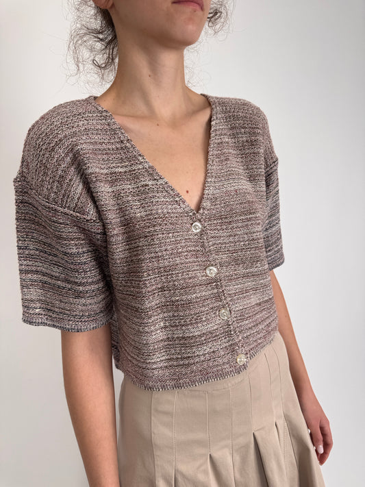 Top vintage din jerse de vară în croi ușor cropped