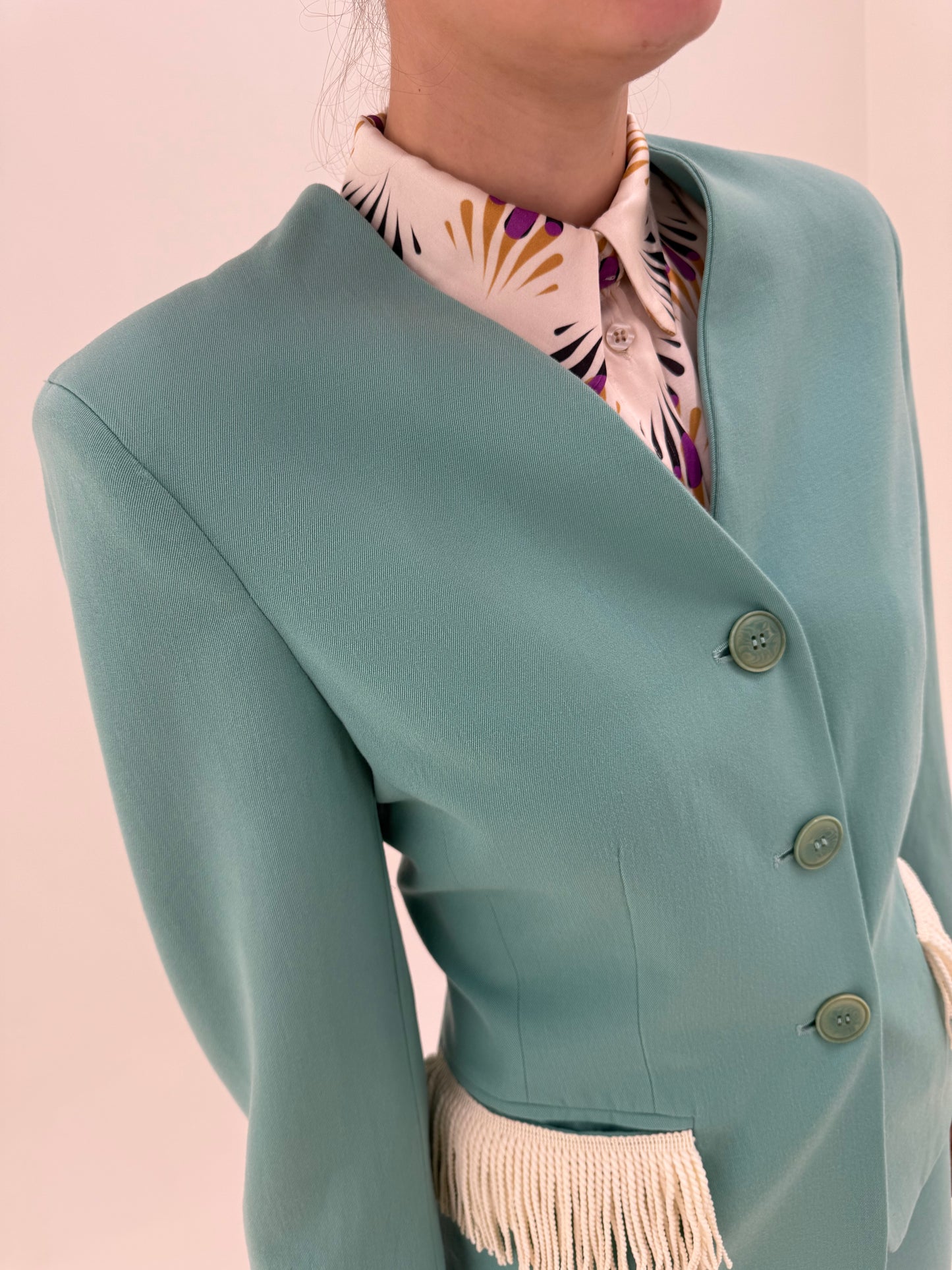 Costum Max Mara mint green de primăvară din lanita subțire cu detalii chic