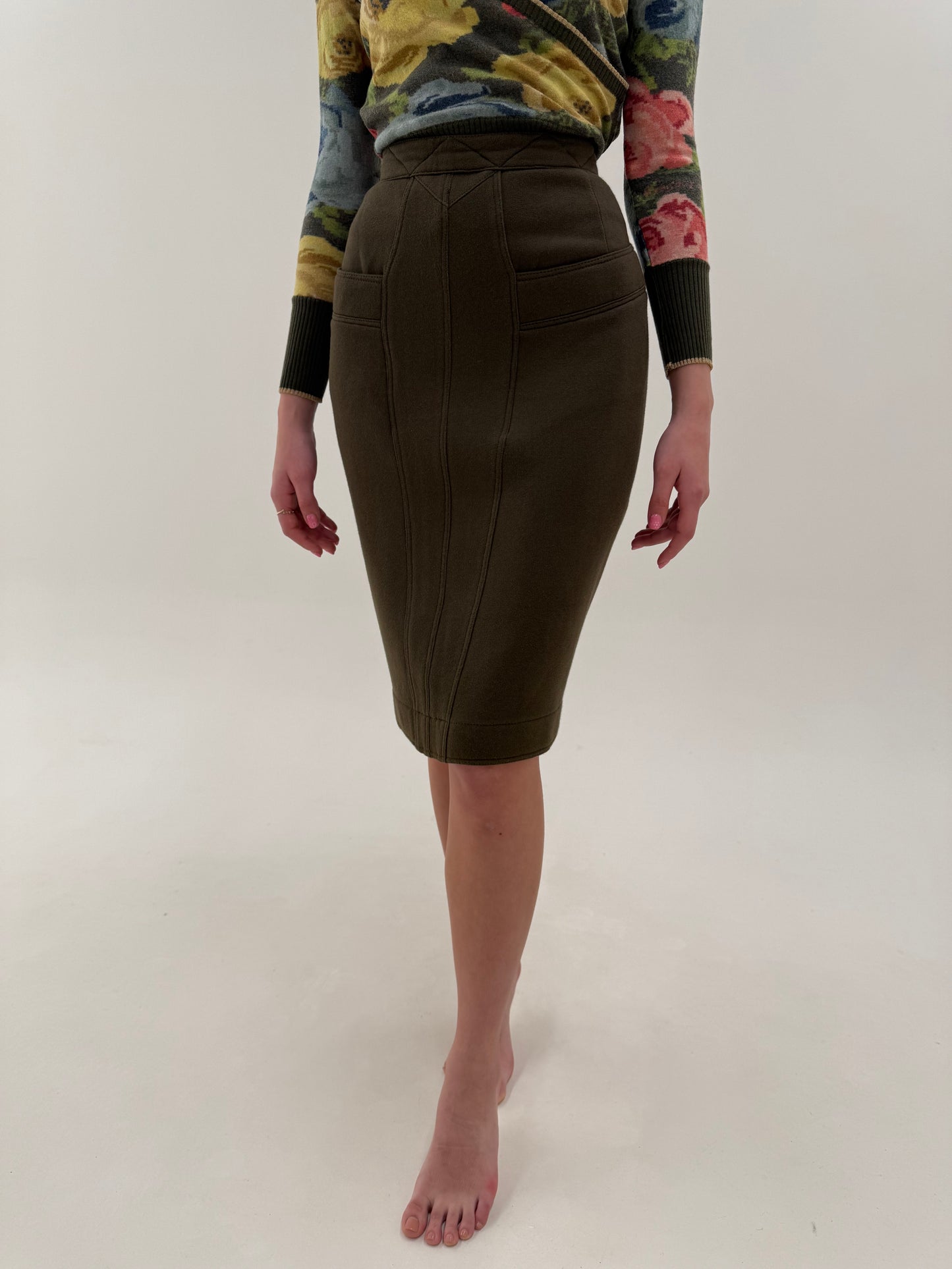 Pencil skirt Fendi vintage cu talie ultra înaltă și buzunare