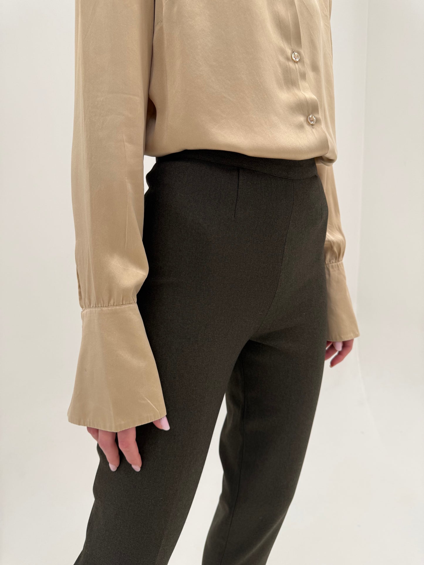 Pantaloni dark chocolate brown țigaretă cu talie ultra înaltă