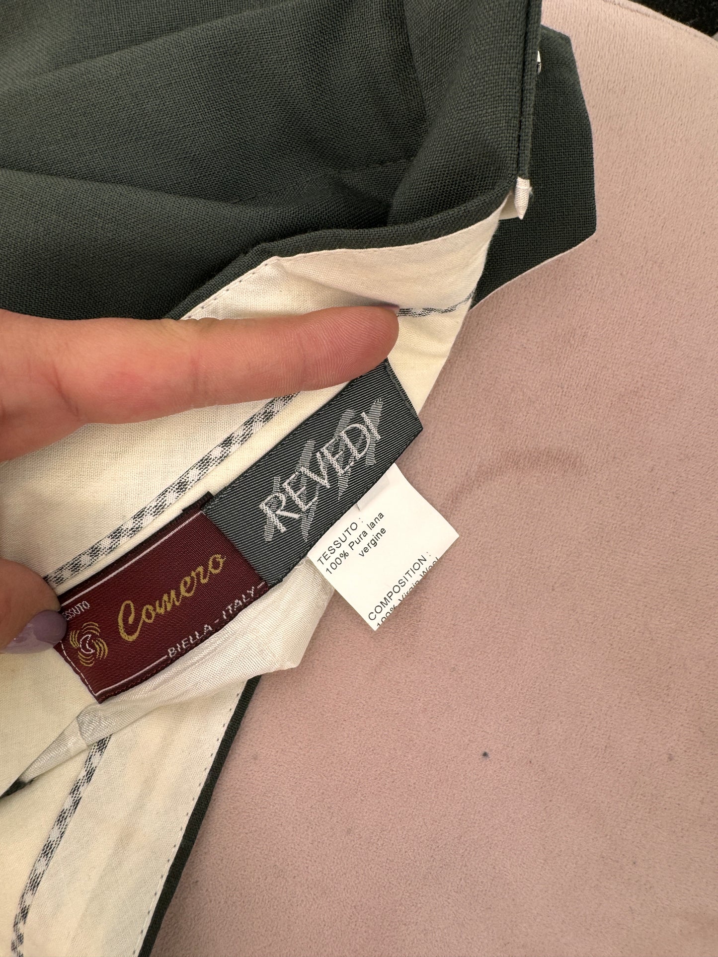 Pantaloni premium italienești din lana extrafina forest green cu pense