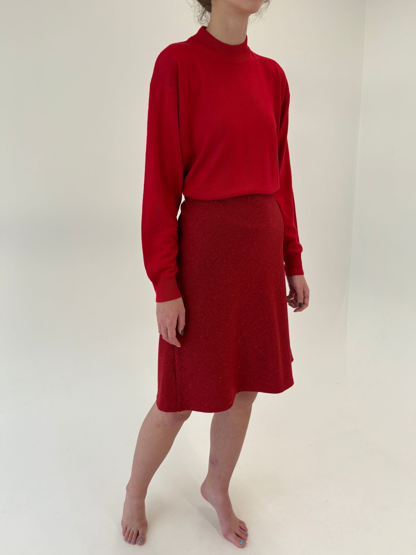 Deux piece italian excepțional din tweed Donegal în nuanțe de roșu