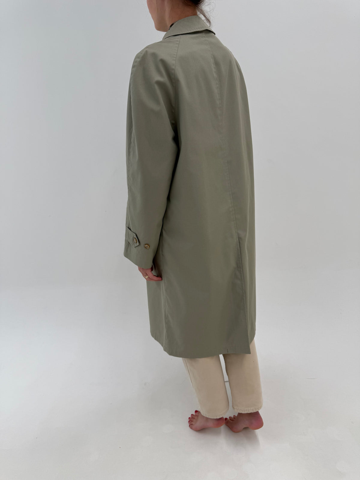 Trench Ungaro vintage Sage green din gabardină groasă impermeabilă și croi clasic