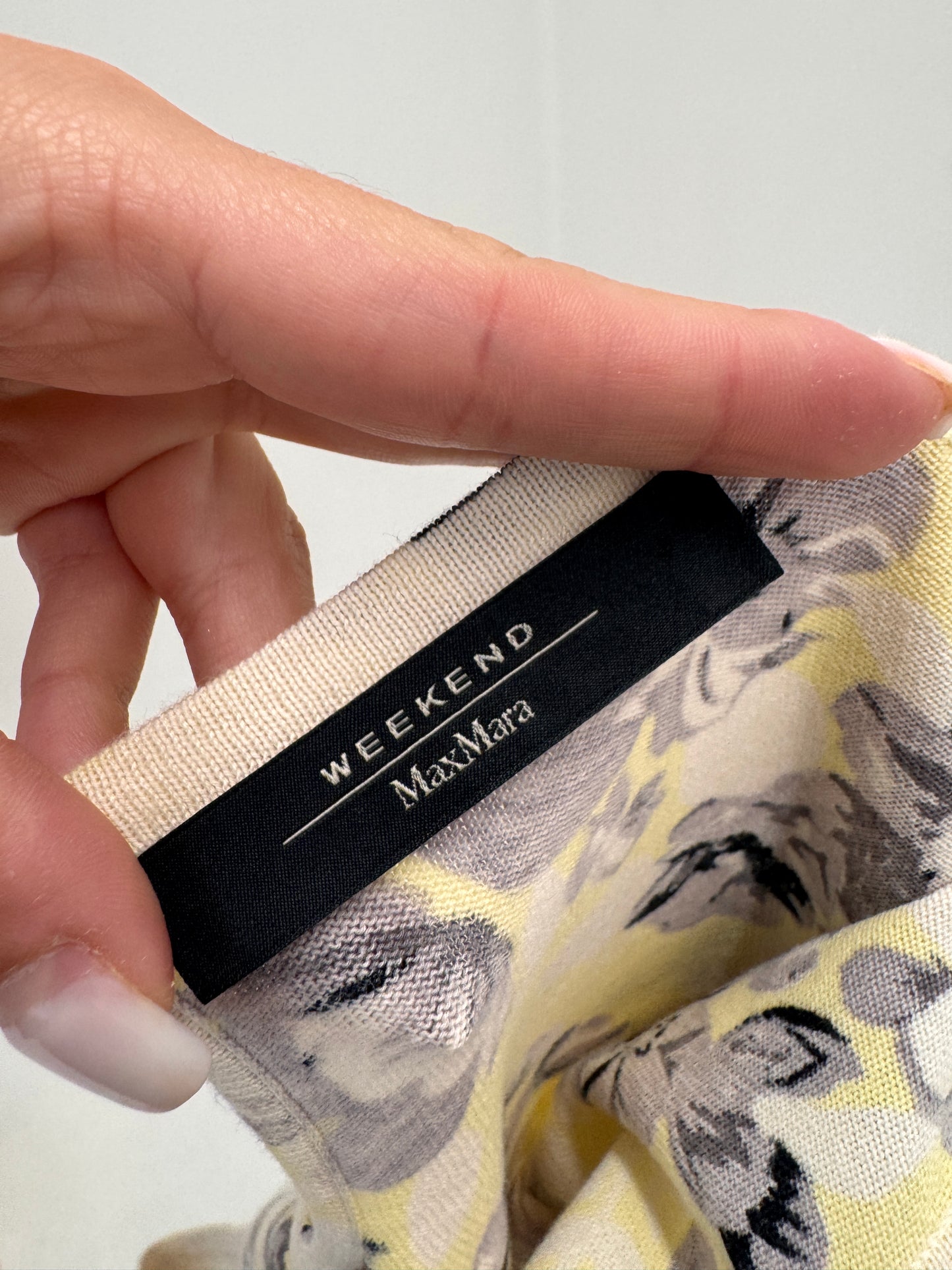Top Max Mara butter yellow cu print superb din jerse excepțional de bumbac