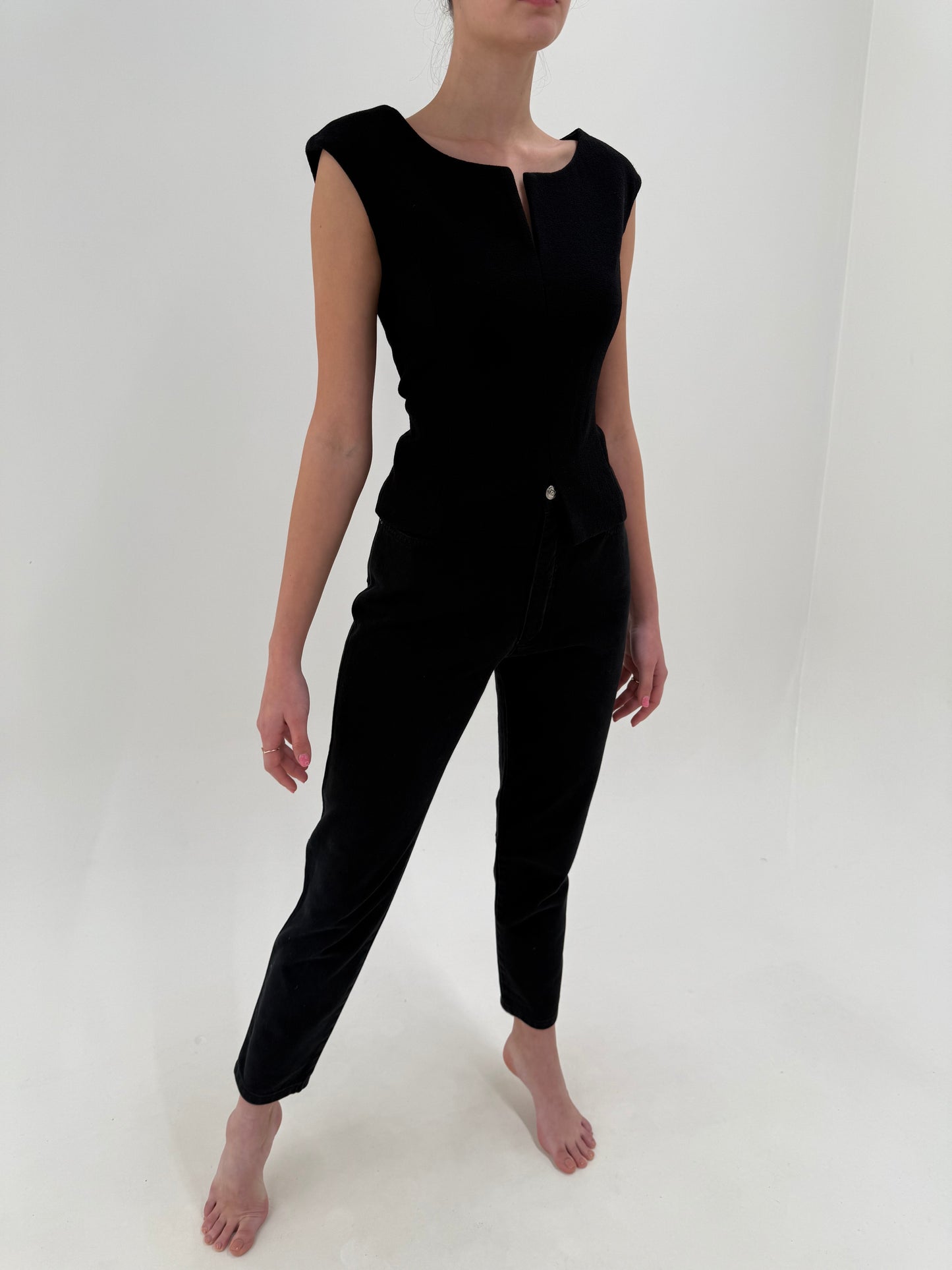 Jeans vintage Fendi negri mom fit cu talie ultra înaltă