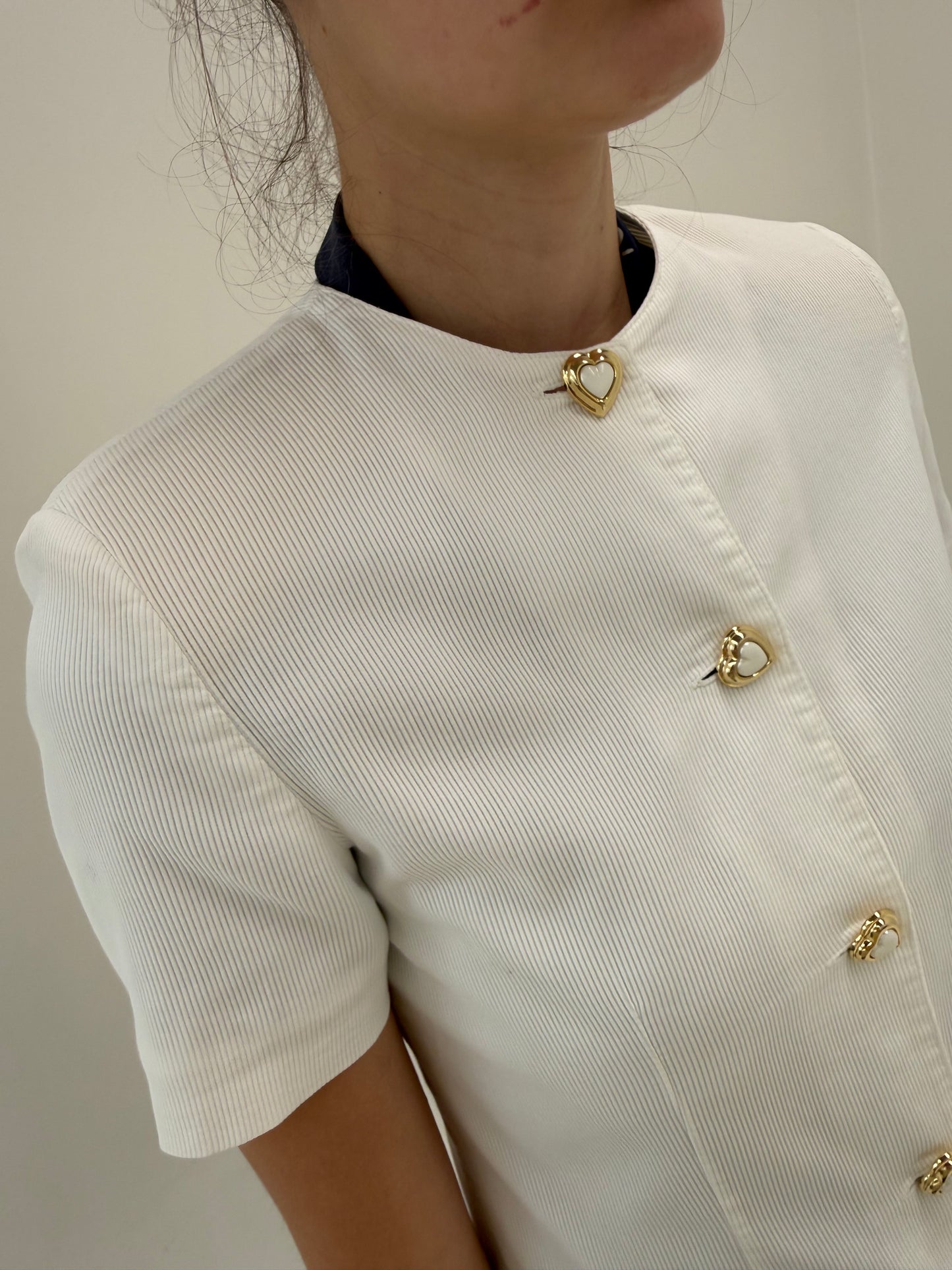 Sacou vintage în stil Moschino din faille de bumbac cu nasturi bijuterie