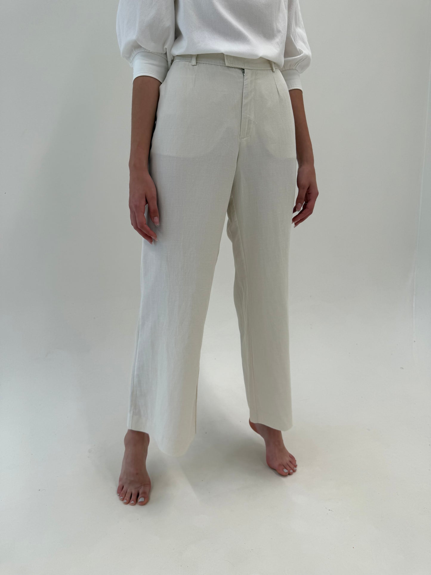 Pantaloni premium palazzo off white din pânză de in și bumbac