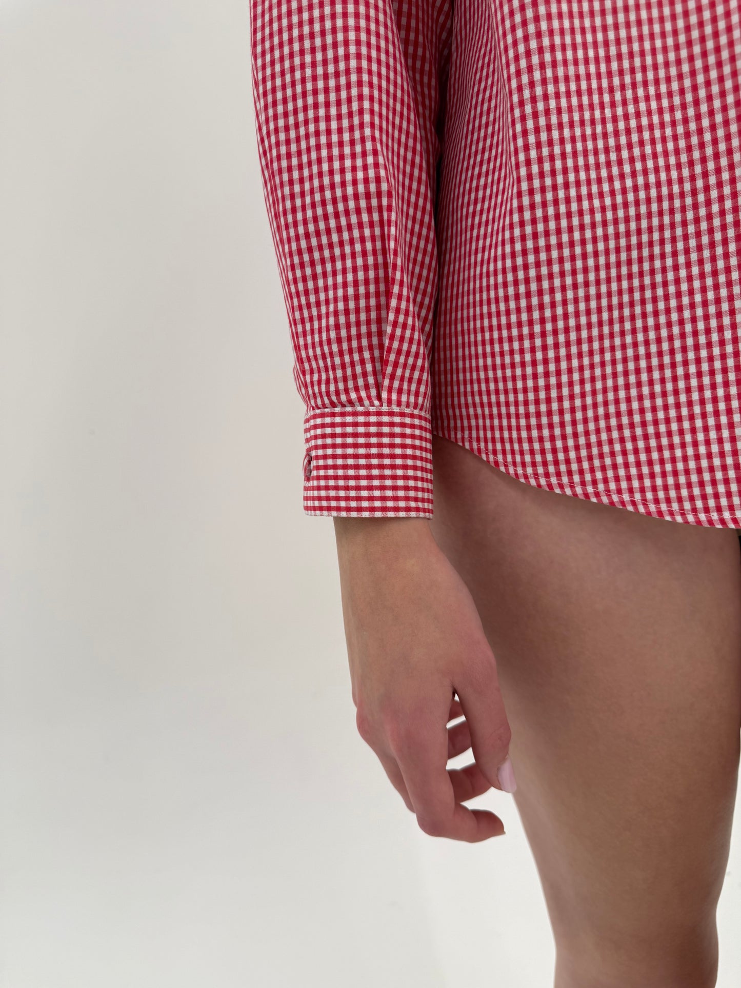 Cămașa vintage din poplin de bumbac în carouri fine cherry red