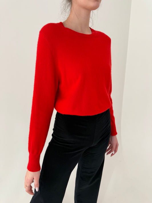 Pulover crew neck din cașmir roșu tare cu manșete îngustate