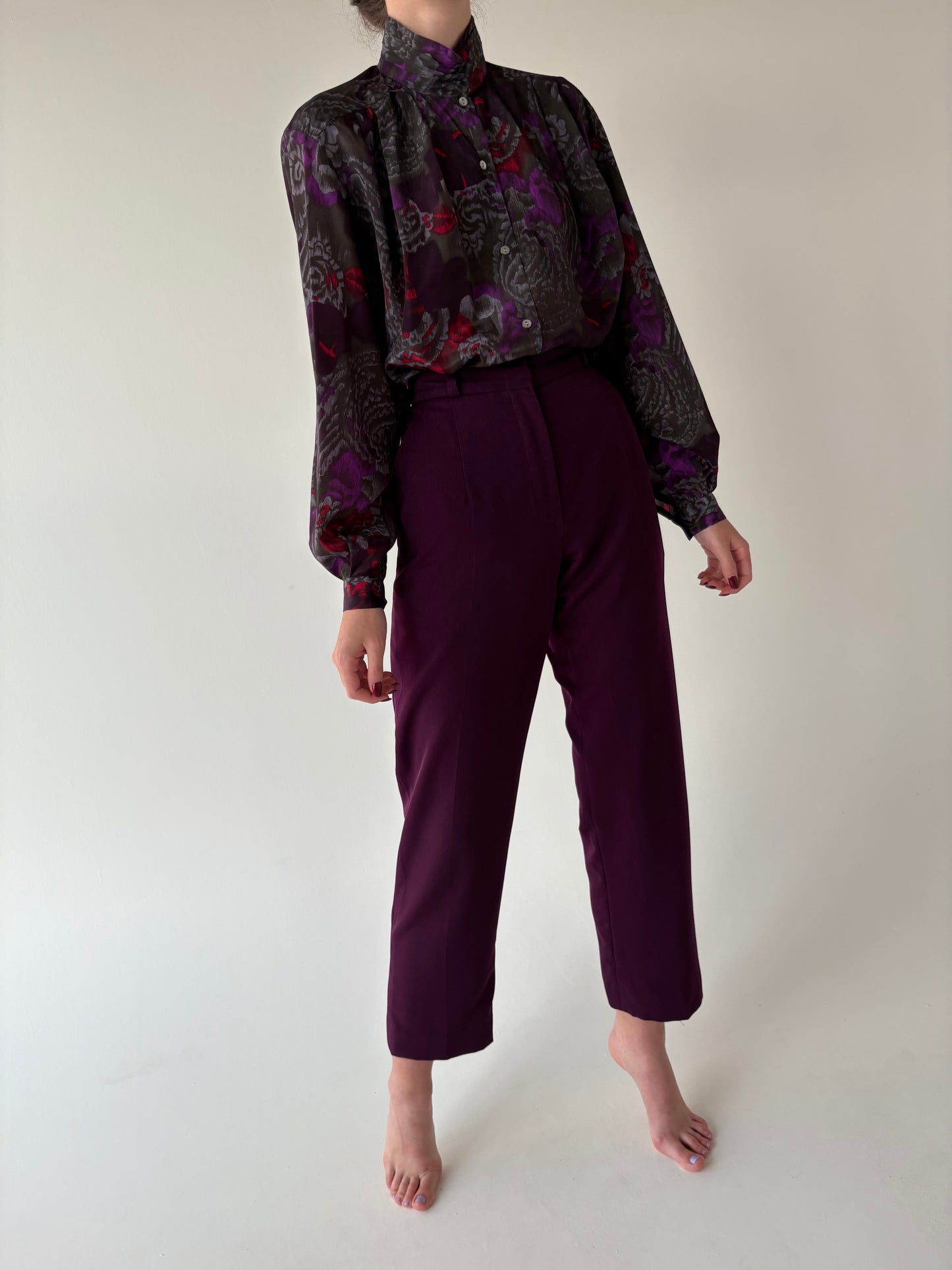 Deux piece vintage deep aubergine purple din stofita cu sacou cambrat