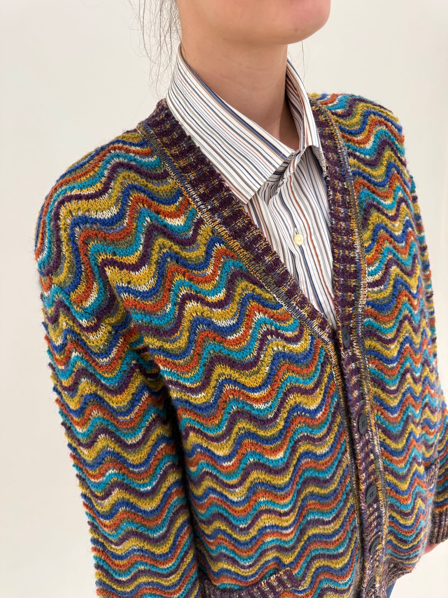 Cardigan Missoni vintage excepțional din jerse dantelat multicolor