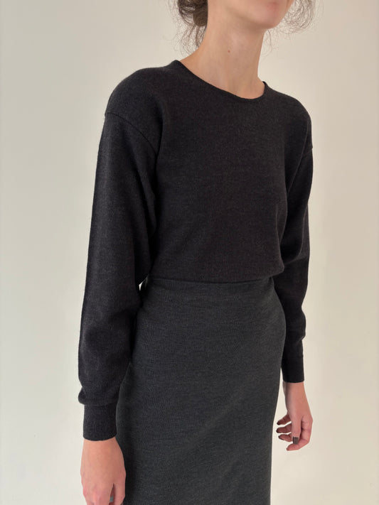 Pulover charcoal gray din lana merino extrafina de gramaj mare