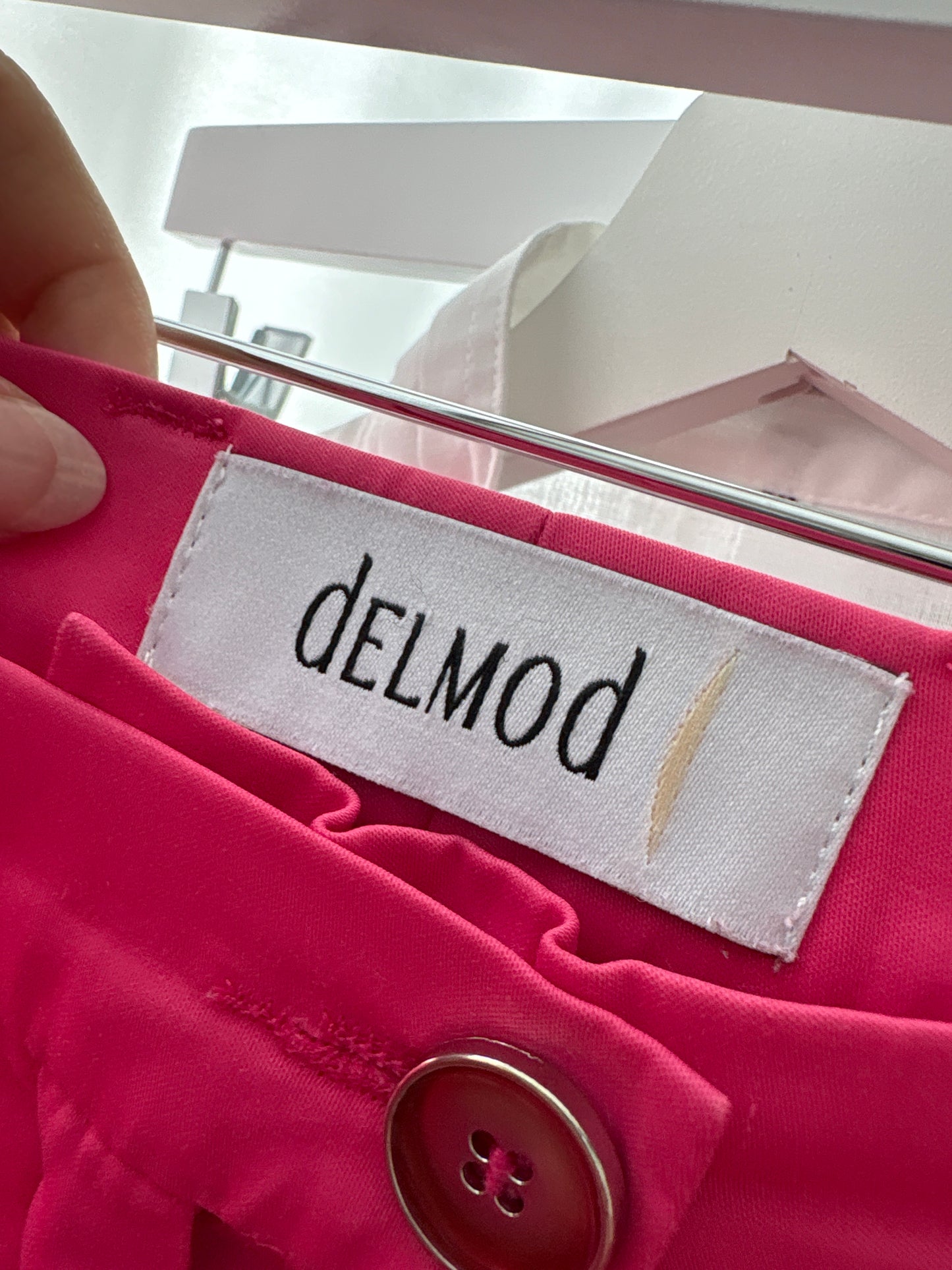 Pantaloni fucsia de brand luxury Delmod din poplin de bumbac ultra confort modelator