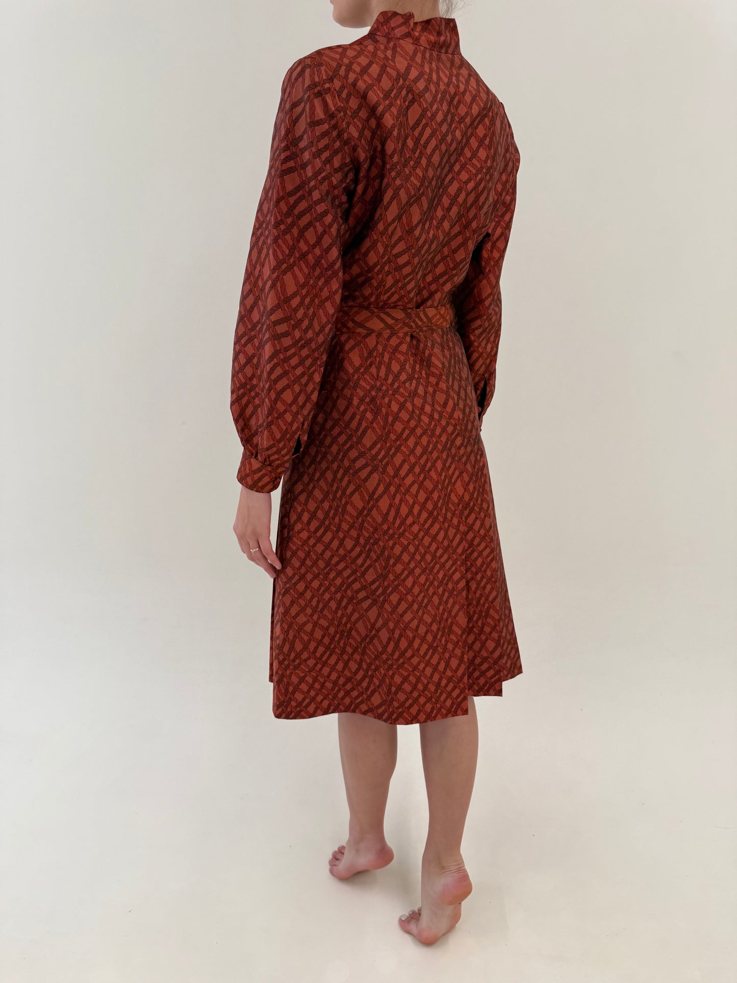 Rochie vintage din mătase naturală dupioni cu buzunare și curea proprie