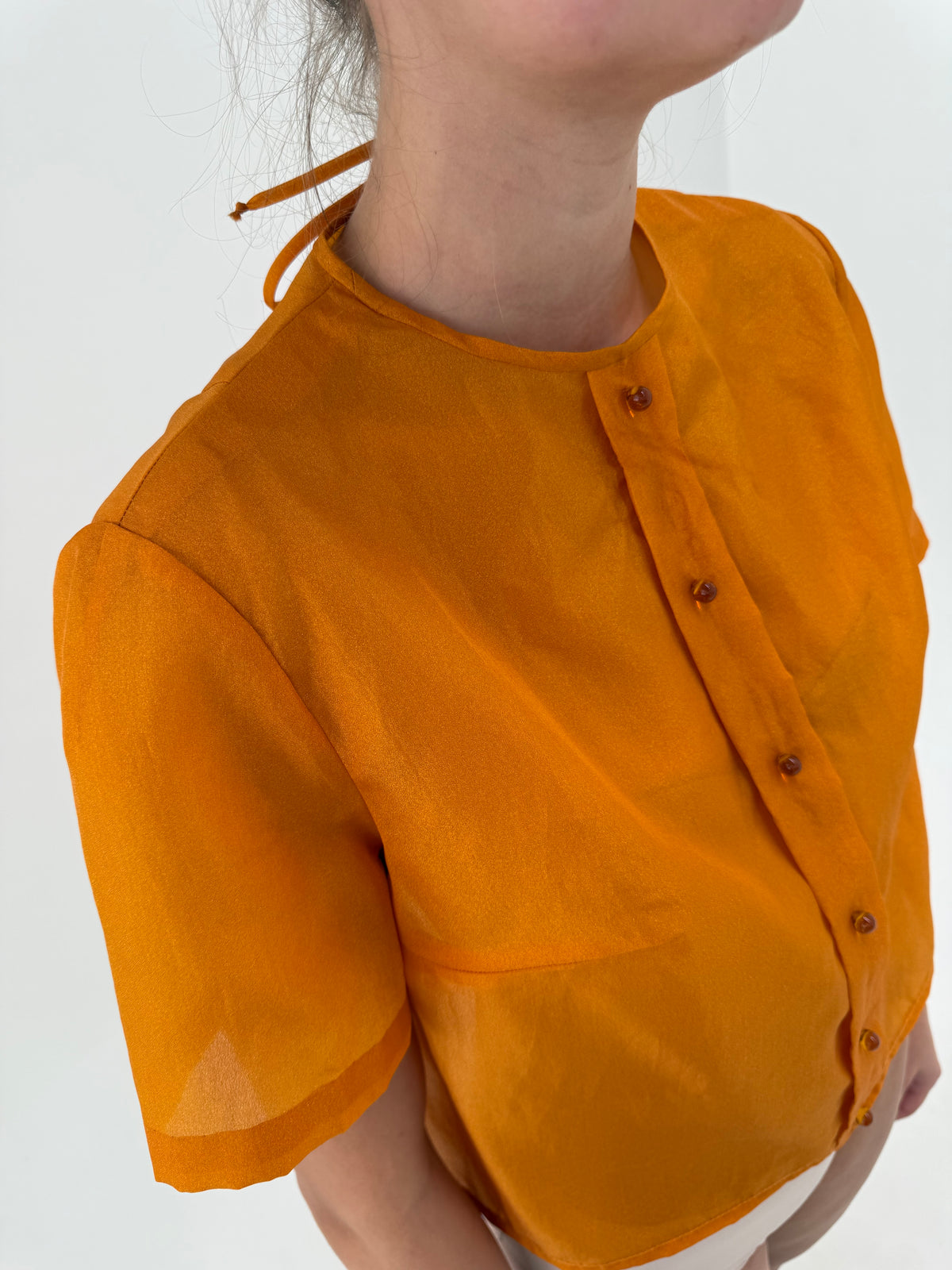 Top old vintage anii 60 din organza plină de la zi la seară cu fundiță