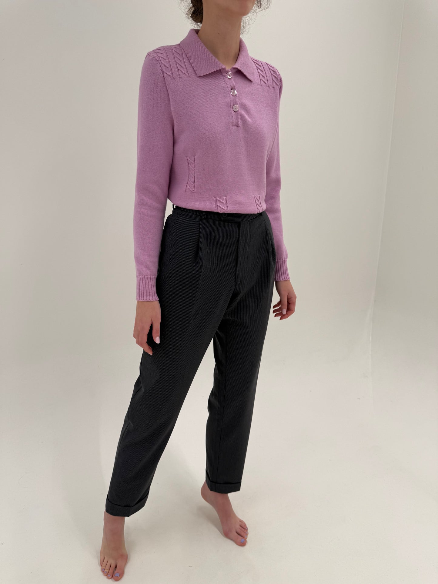 Pantaloni steel gray cu pense tall din lana extrafina