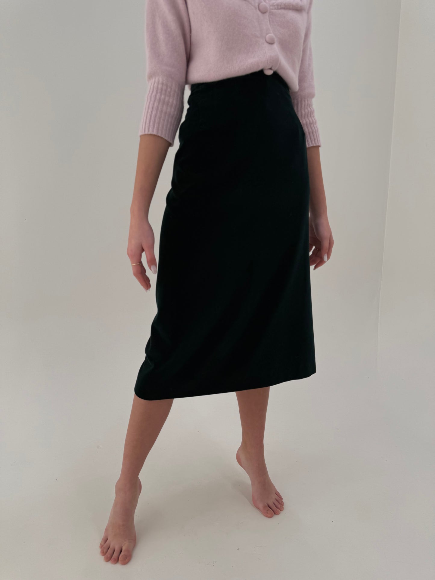 Fustă midi lung din catifea dark green excepțională cu talie ultra înaltă