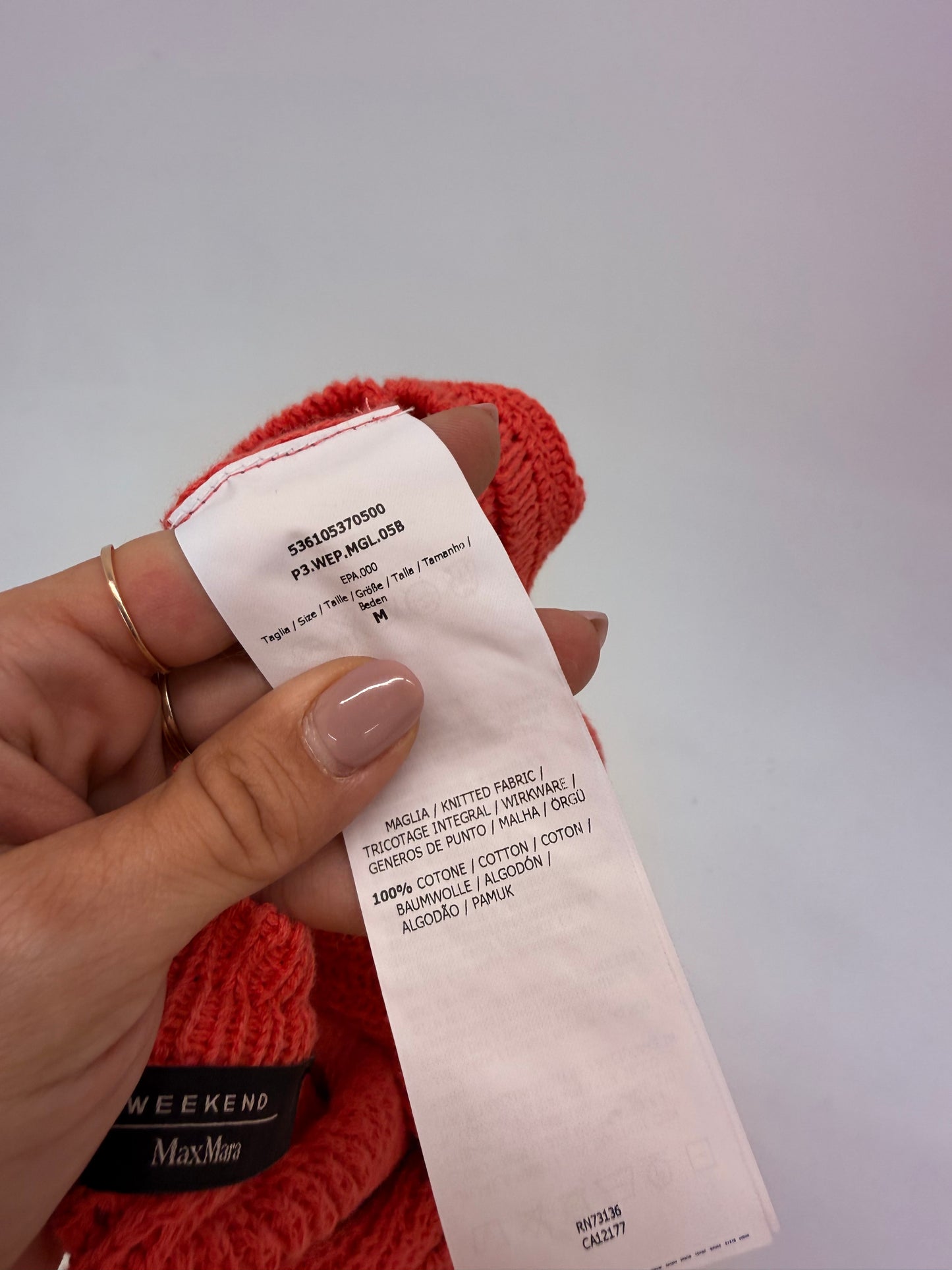 Pulover Max Mara coral red din bumbac excepțional de gramaj mare