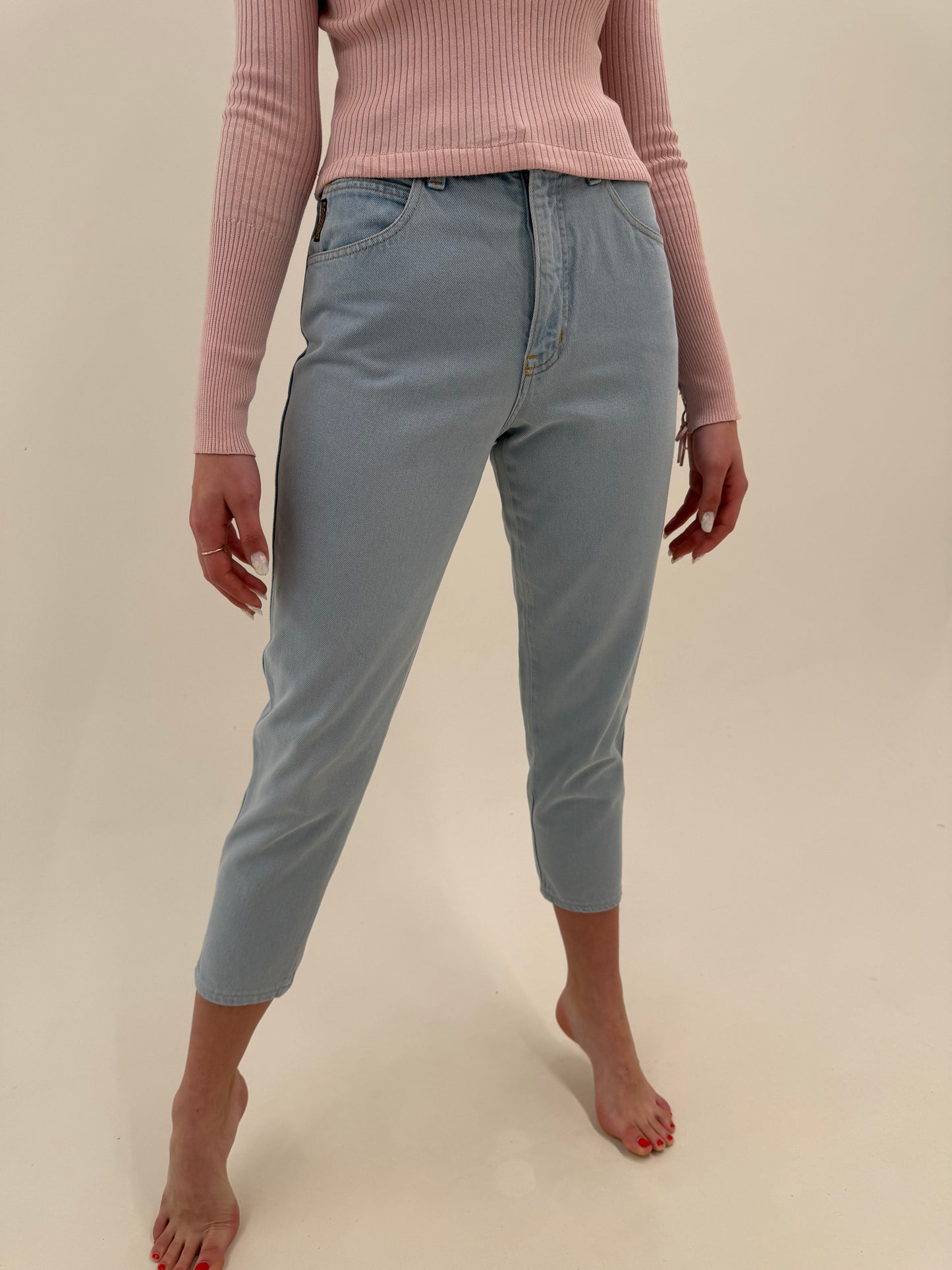 Jeans vintage Armani petite light wash cu talie înaltă mom fit