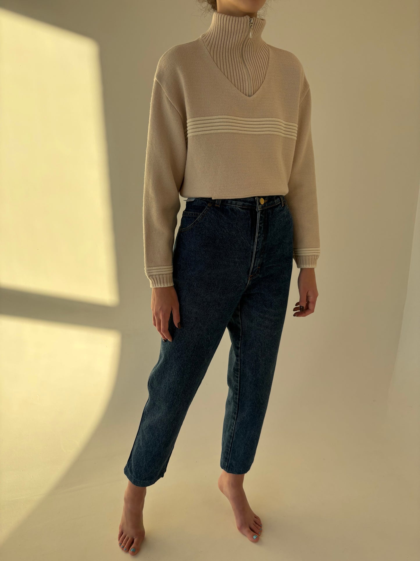 Jeans vintage premium gros cu talie ultra înaltă classic wash