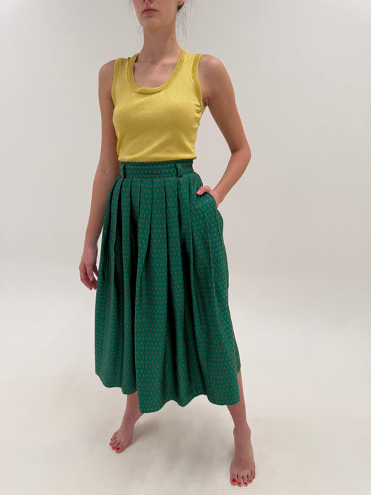 Set vintage de designer din mătase naturală verde smarald sacou + fustă