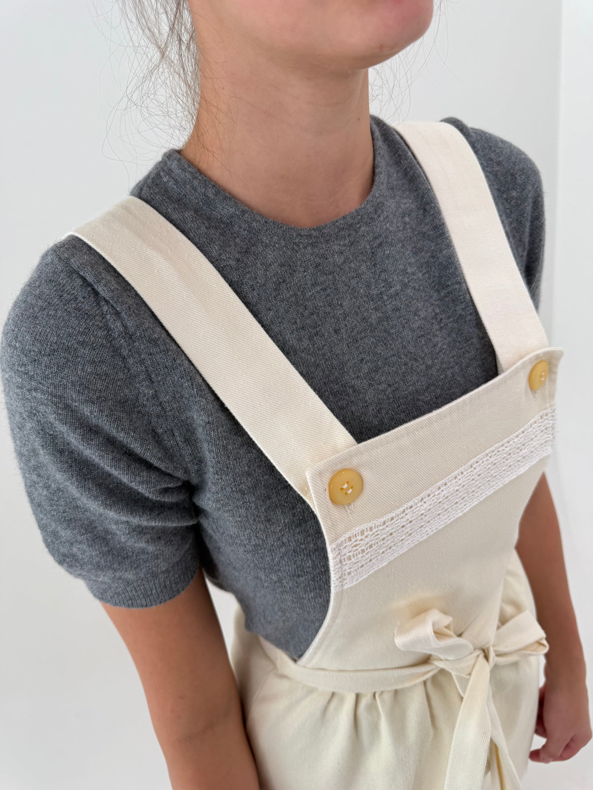 Sarafan old vintage ivoire cu talie marcată din heavy twill de bumbac