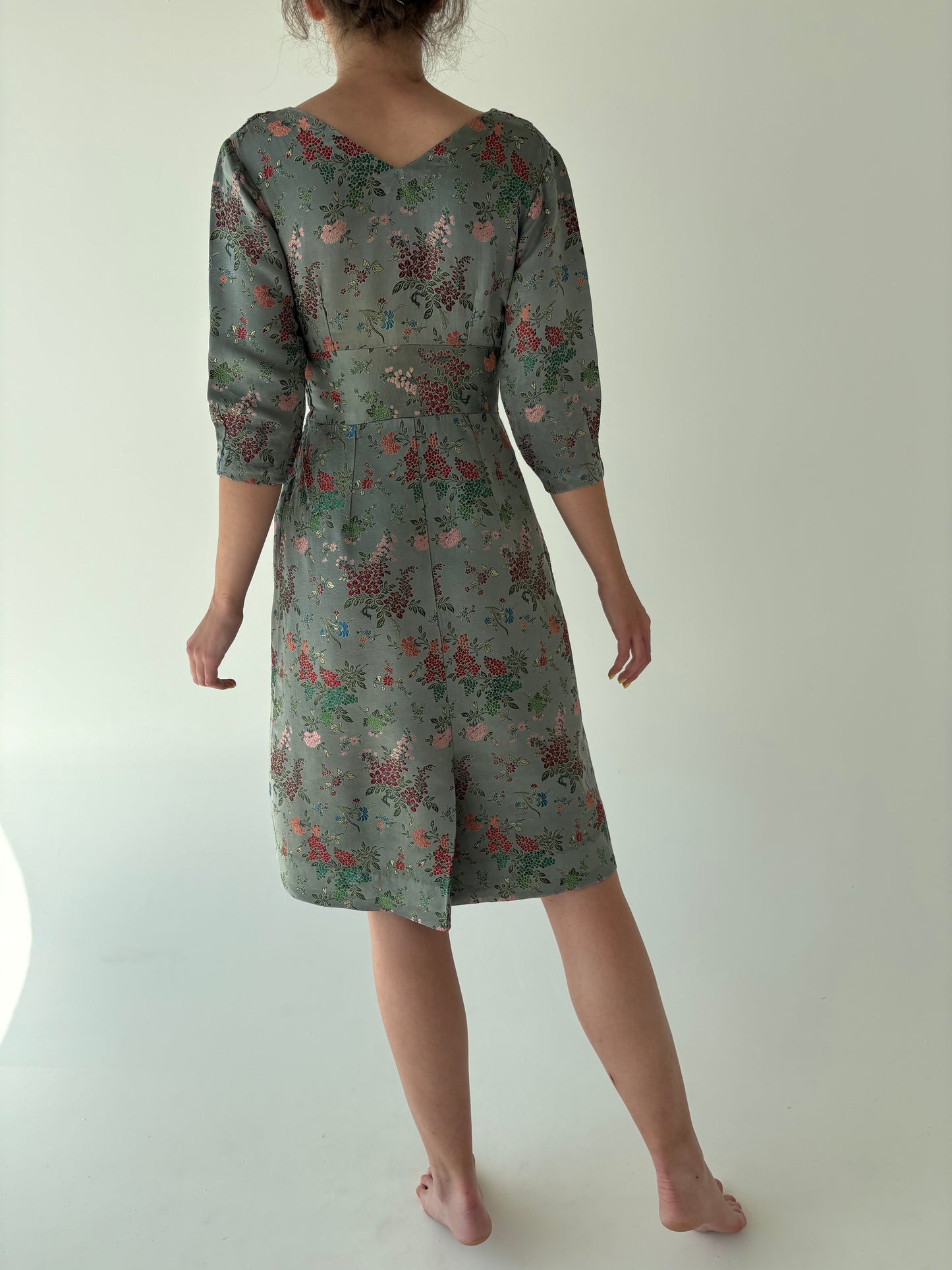 Rochie vintage de colecție din anii 60 din jacquard moale de mătase naturală