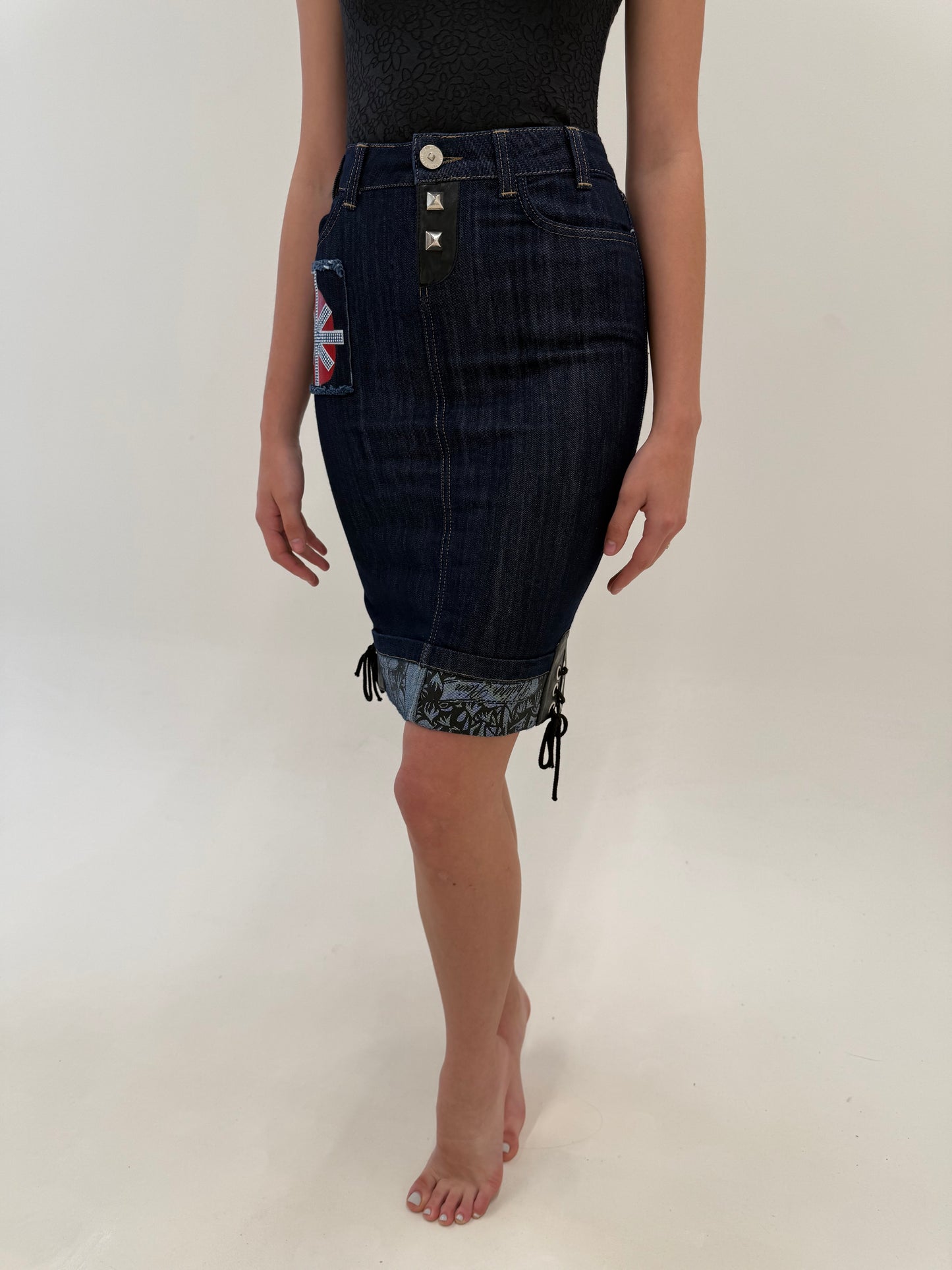 Fustă din jeans ultra luxury Philipp Plein ușor modelatoare