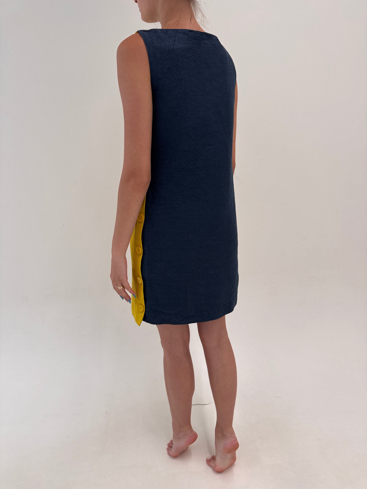 Rochie Max Mara în croi de ani 60 reinterpretat din pânză de in colorblock