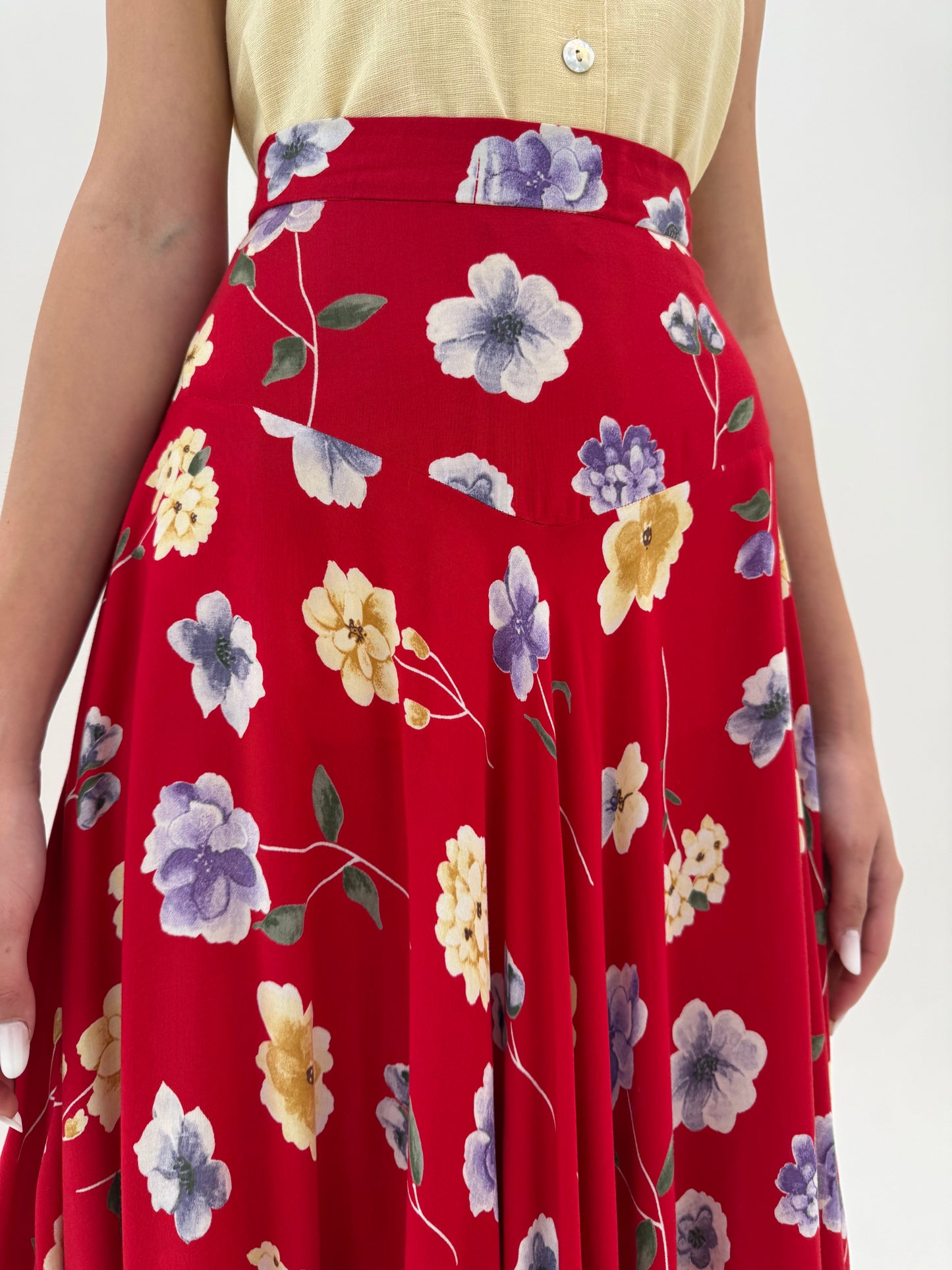Fustă maxi ultra amplă super vaporoasă cu print floral delicat