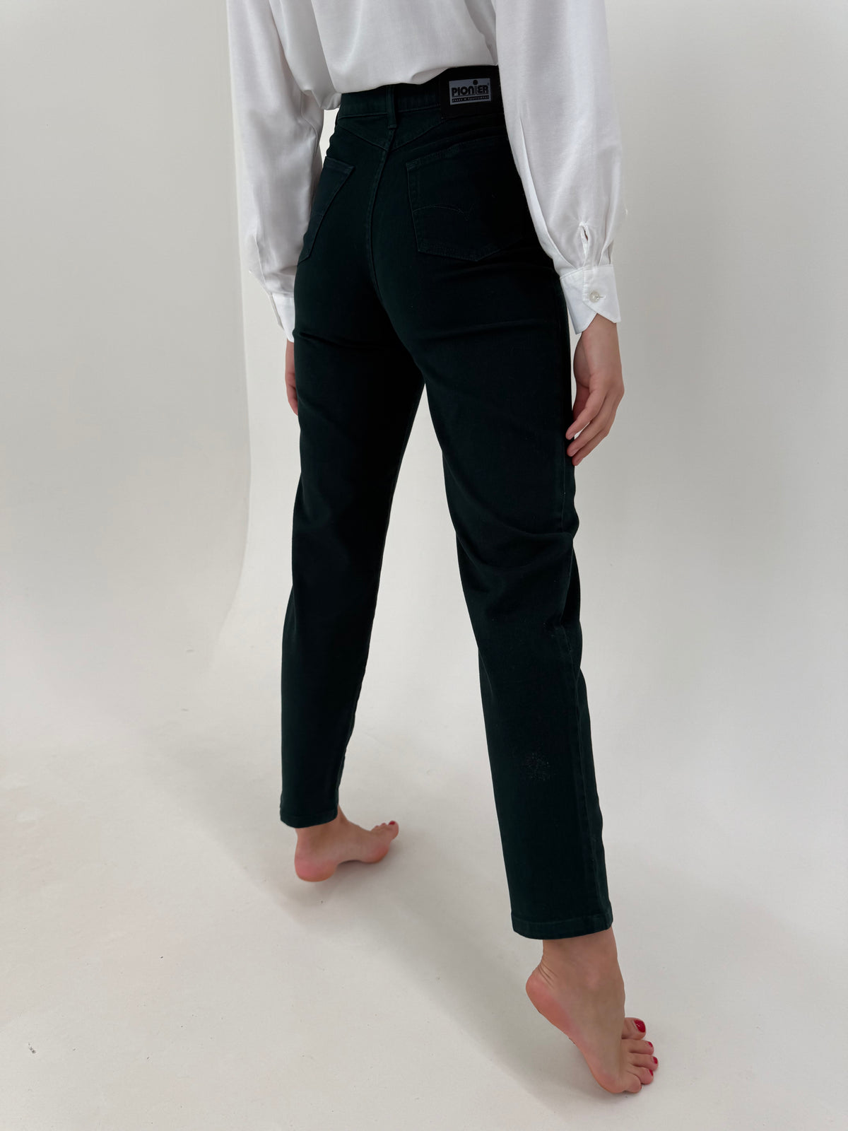 Jeans vintage dark green din bumbac gros excepțional modelator mom fit