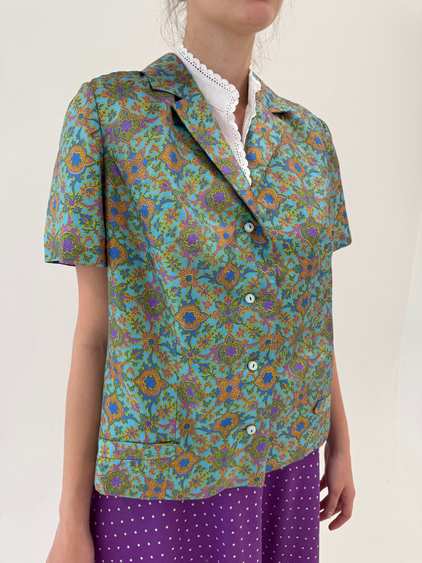 Sacou vintage din mătase naturală cu print superb