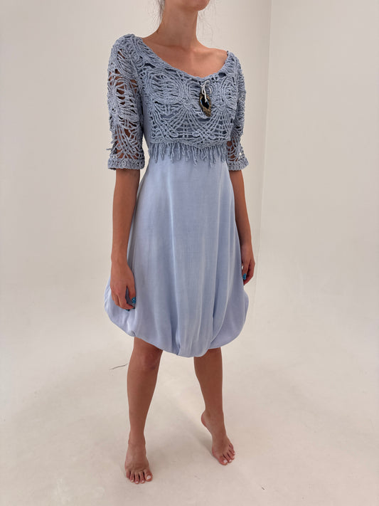 Rochie baby blue Elisa Cavaletti brand premium italian cu macrame în croi actual