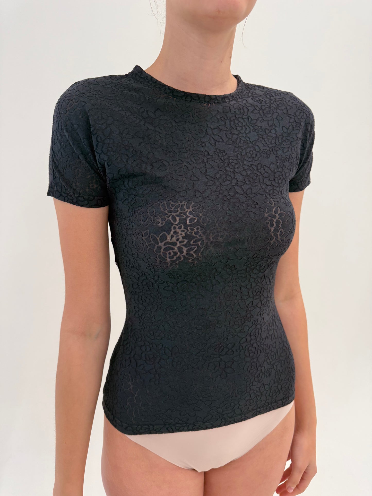 Top vintage Versace negru semi sheer modelator