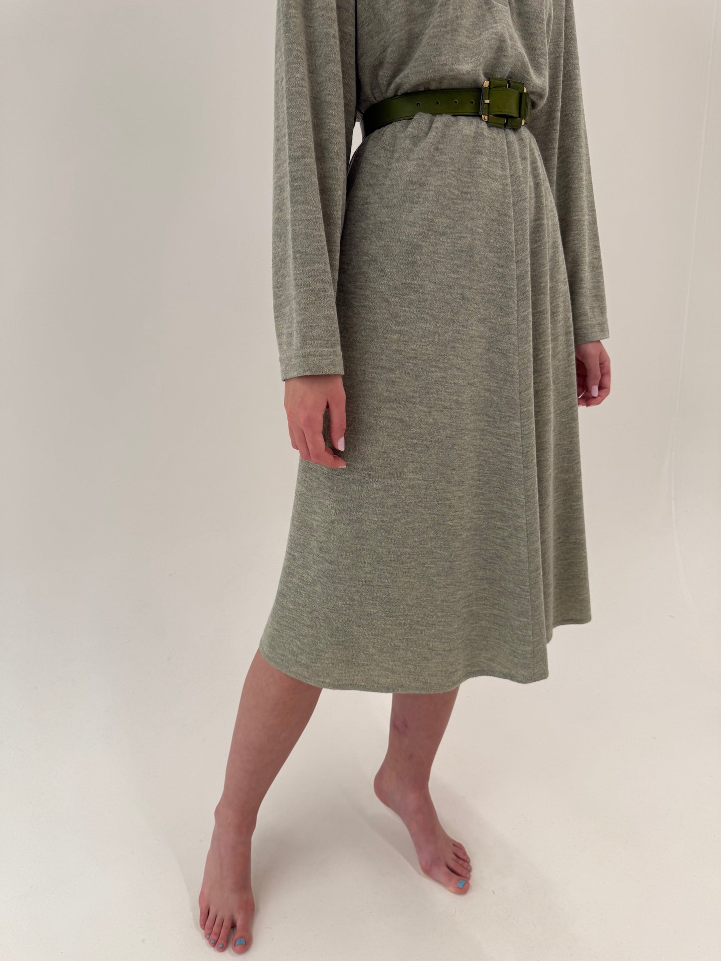 Rochie old vintage anii 80 din tricot de lana extrafina Sage green și camel