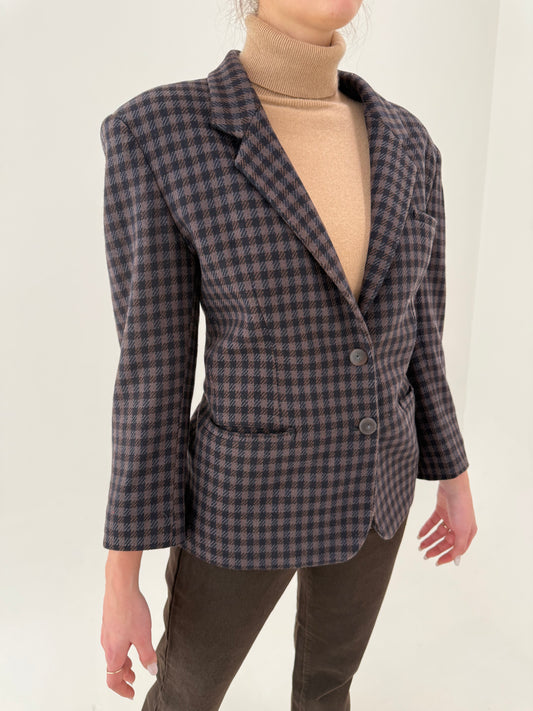 Sacou petite în carouri din lana extrafina cu umeri accebtuati