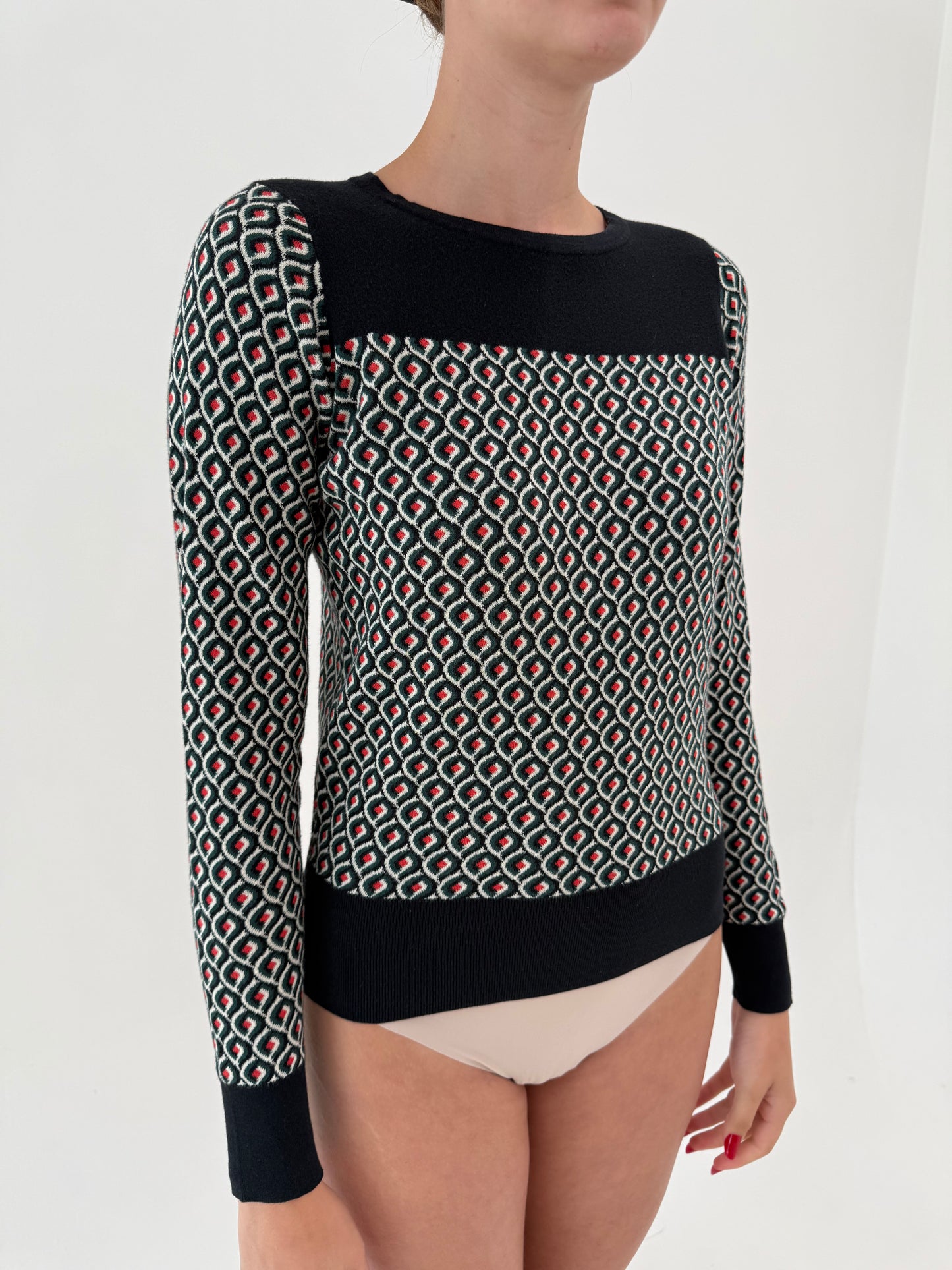 Pulover din bumbac premium cu print geometric