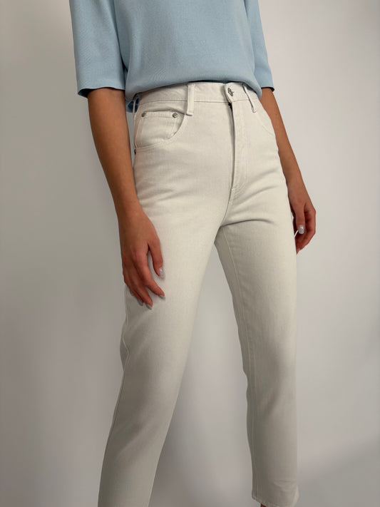 Jeans vintage de vară cu talie ultra înaltă off white