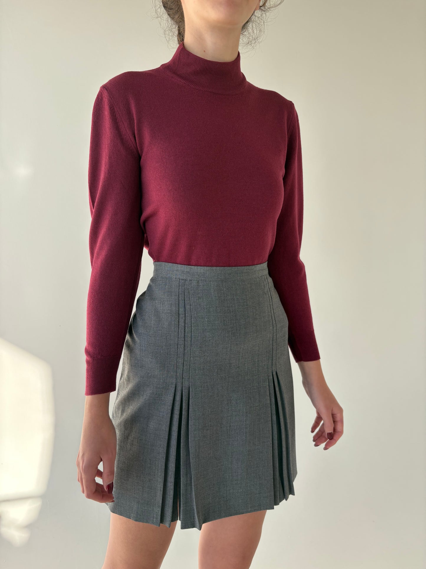 Fustă super premium mini plisată italiană din lana extrafina