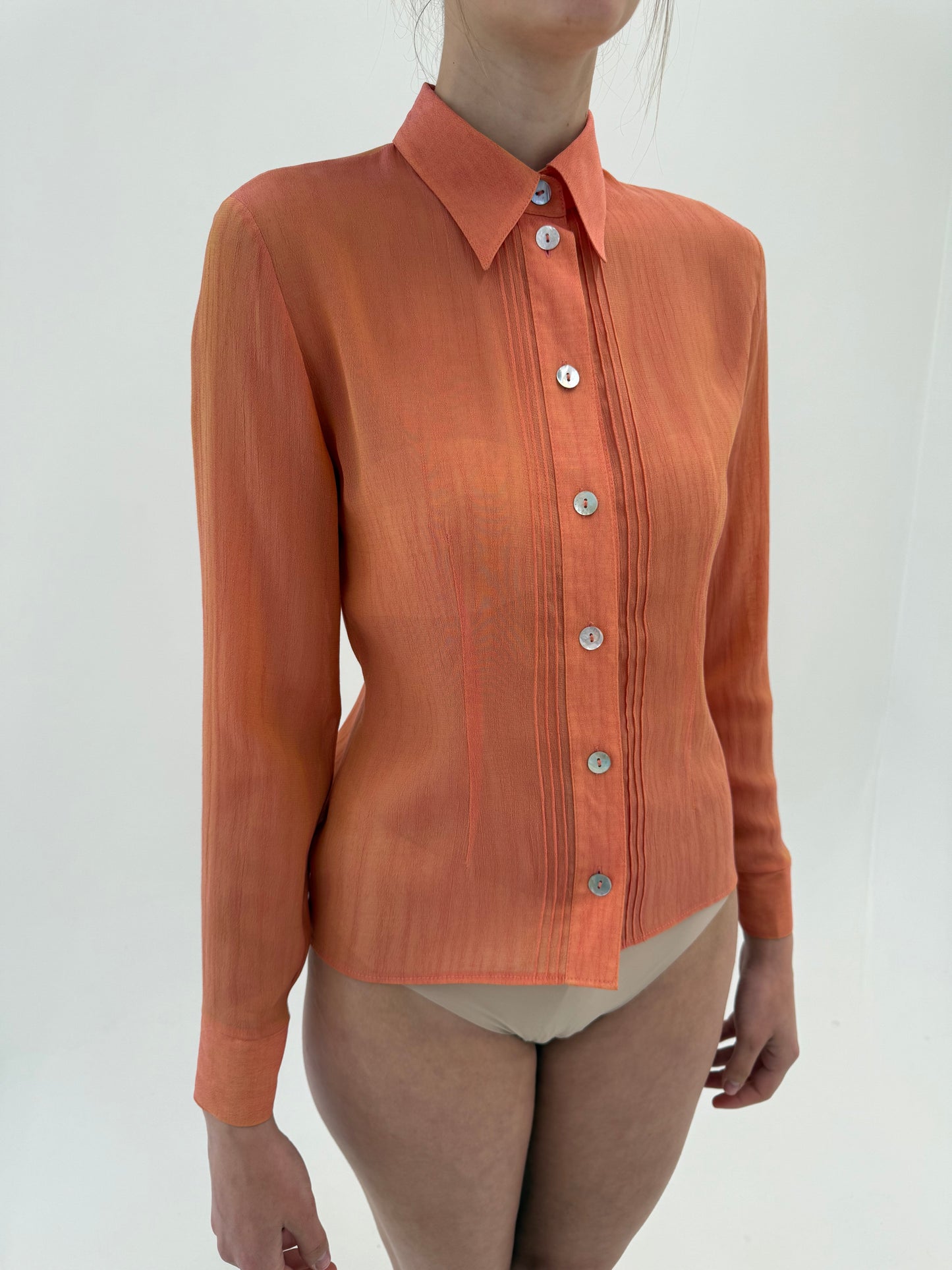 Cămașa vintage din mătase naturală dusty orange