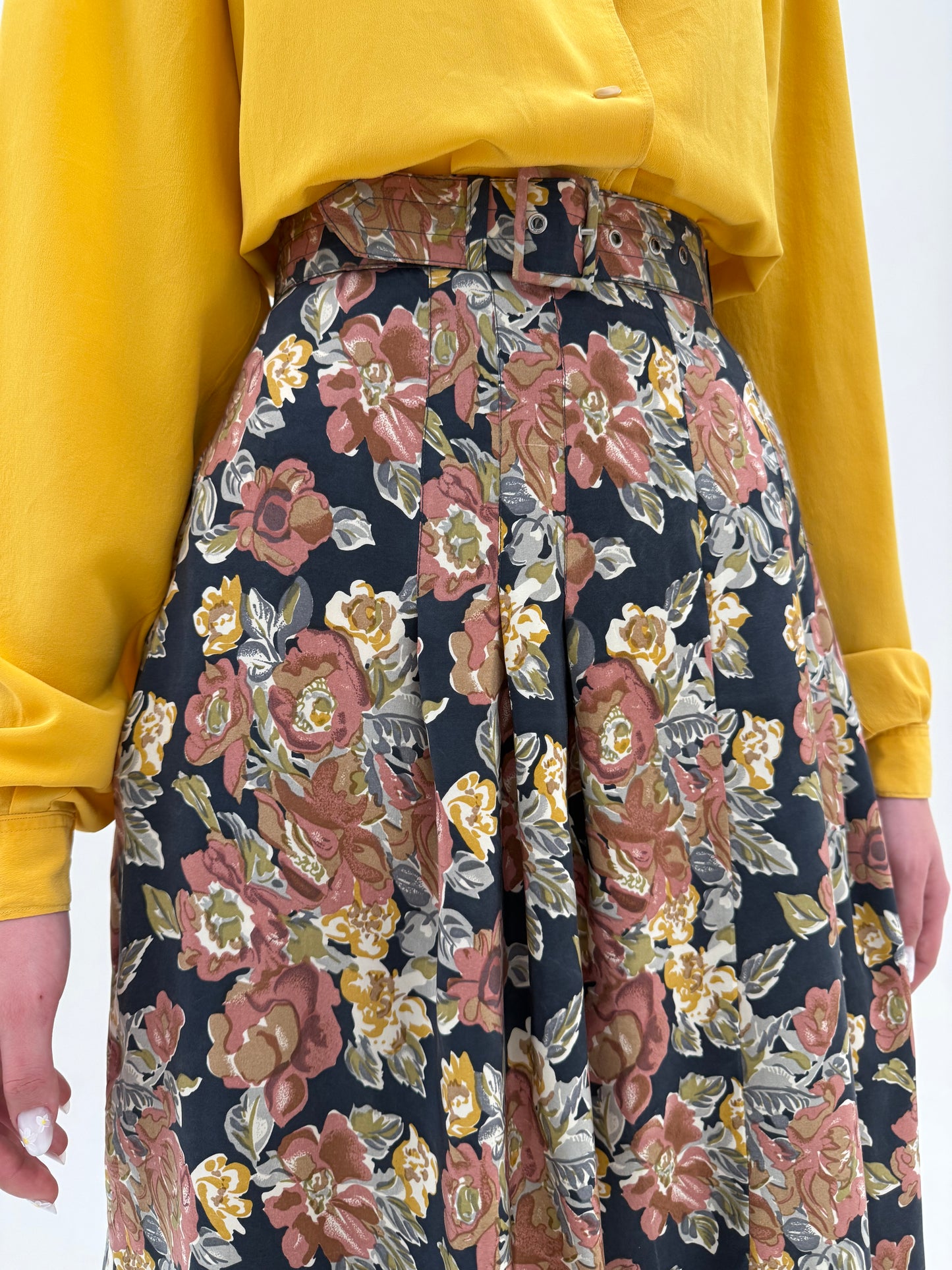 Fustă maxi din mătase naturală cu print floral și buzunare