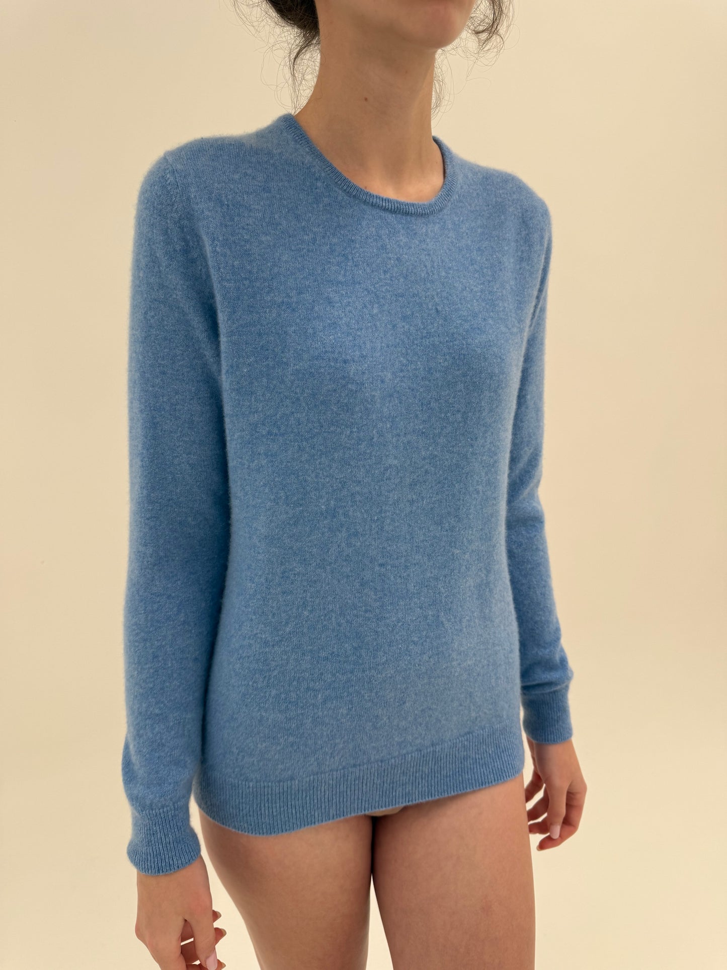 Pulover baby blue din cașmir multiply crew neck