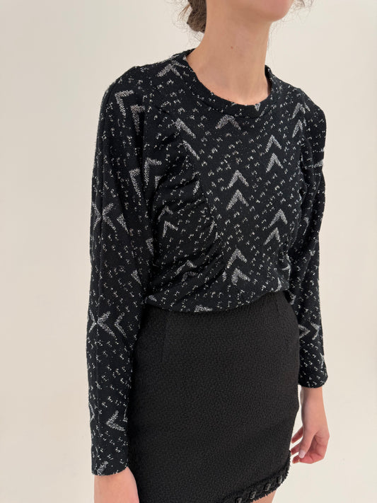 Pulover vintage italian elegant cu inserții argintii și mânecă tip fluture