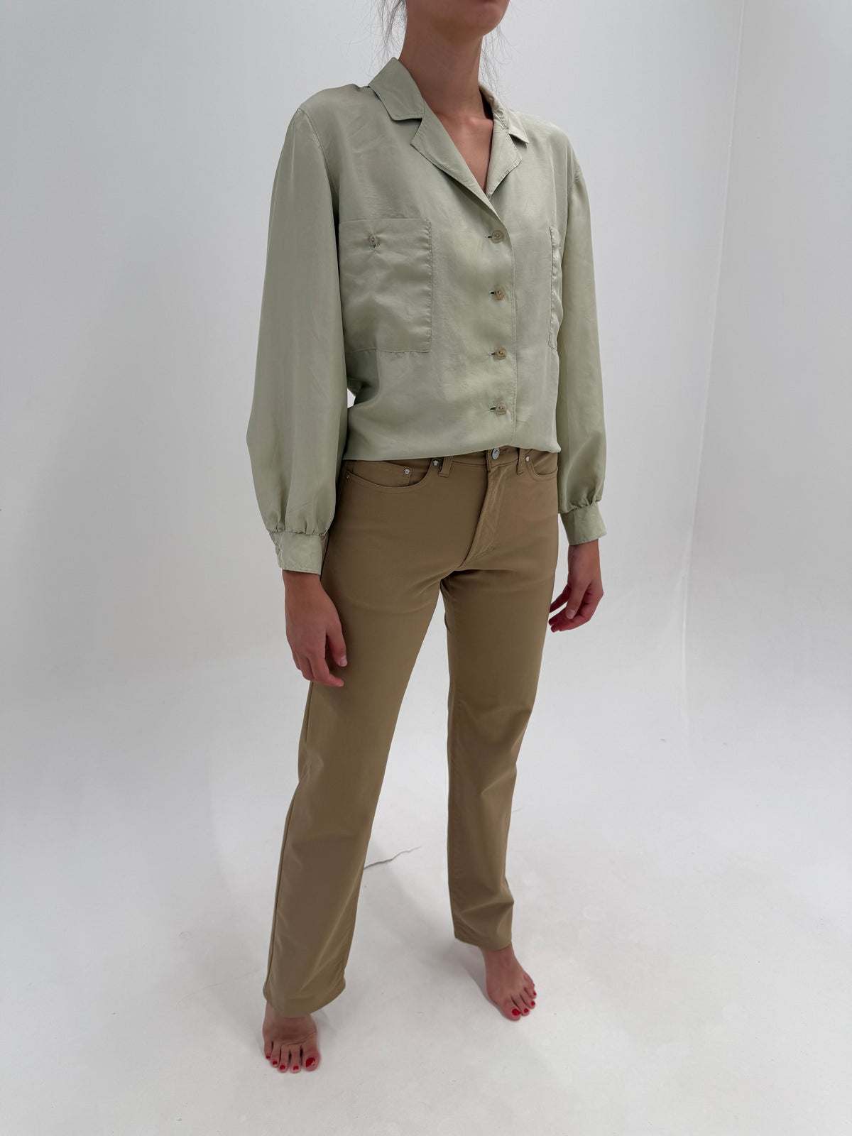 Pantaloni tall Versace vintage camel din material plin ultra modelator straight leg