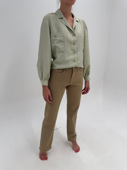 Pantaloni tall Versace vintage camel din material plin ultra modelator straight leg