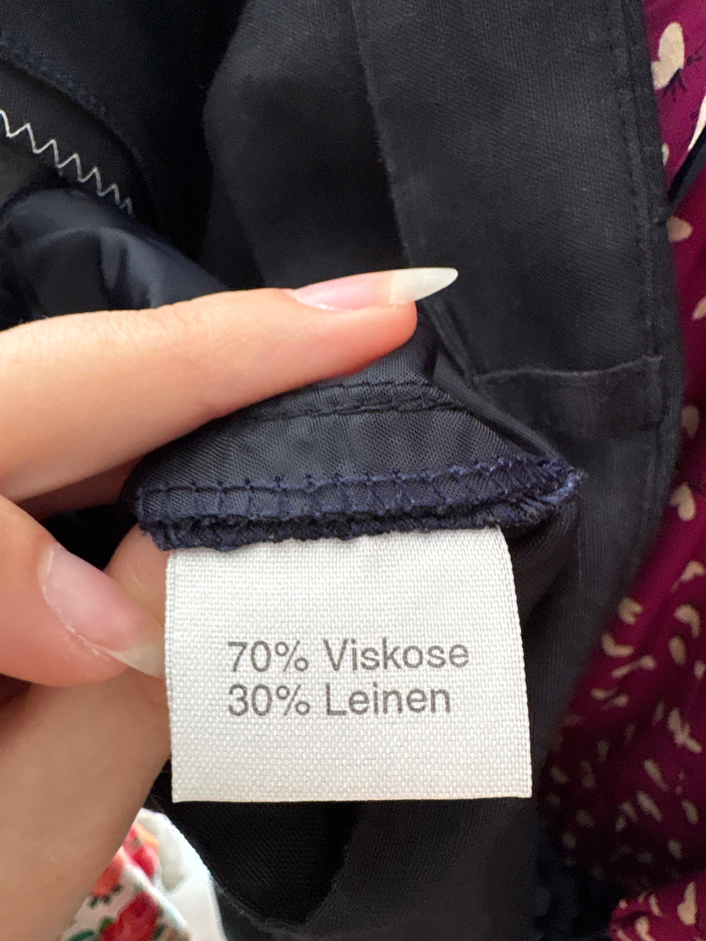 Pantaloni navy blue din pânză de in și vascoza cu talie înaltă