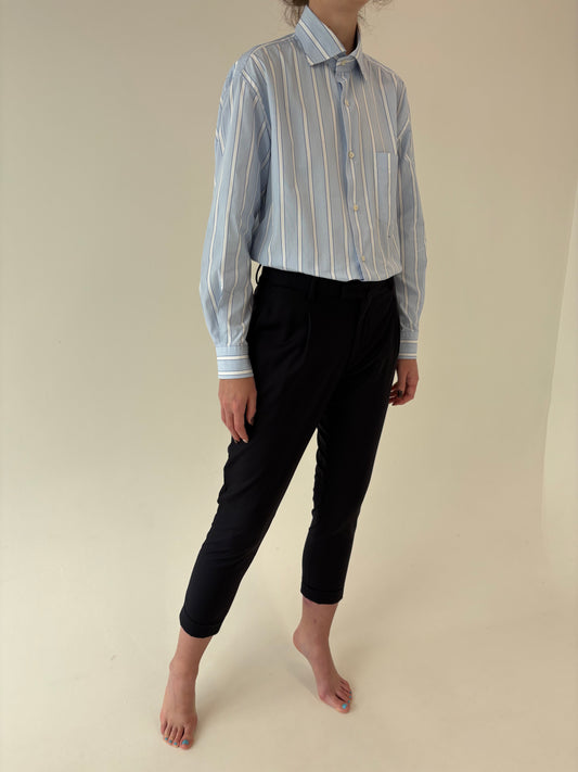 Pantaloni petite cu pense Navy blue din lana extrafina