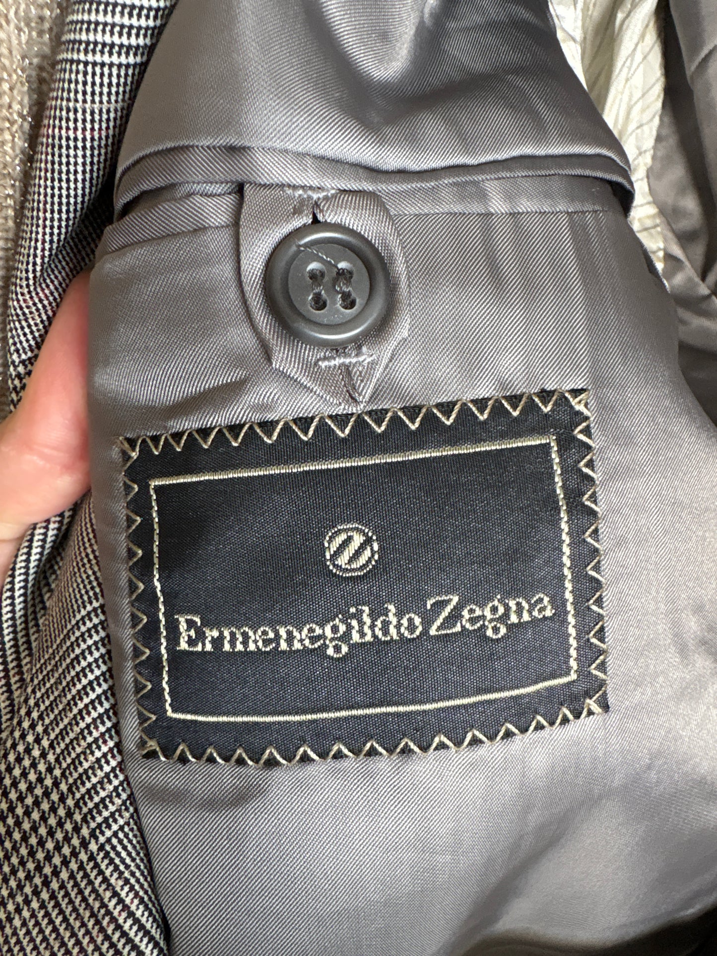 Sacou ultra luxury Zegna din stofă ușor structurată de lana în carouri pied de coq